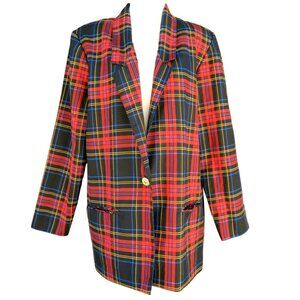 Barrie Stephens Red Plaid One-Button Blazer Jacket Vintage 1990s Size 8